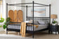 Baxton Studio Callison Spindle Canopy Bed - Turned Farmhouse Bed Frame with Spoked Headboard and Sculpted Legs, Black, King