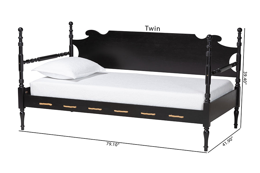 Baxton Studio Gaetano Wood Daybed with Turned Spindle Post, Black, Twin