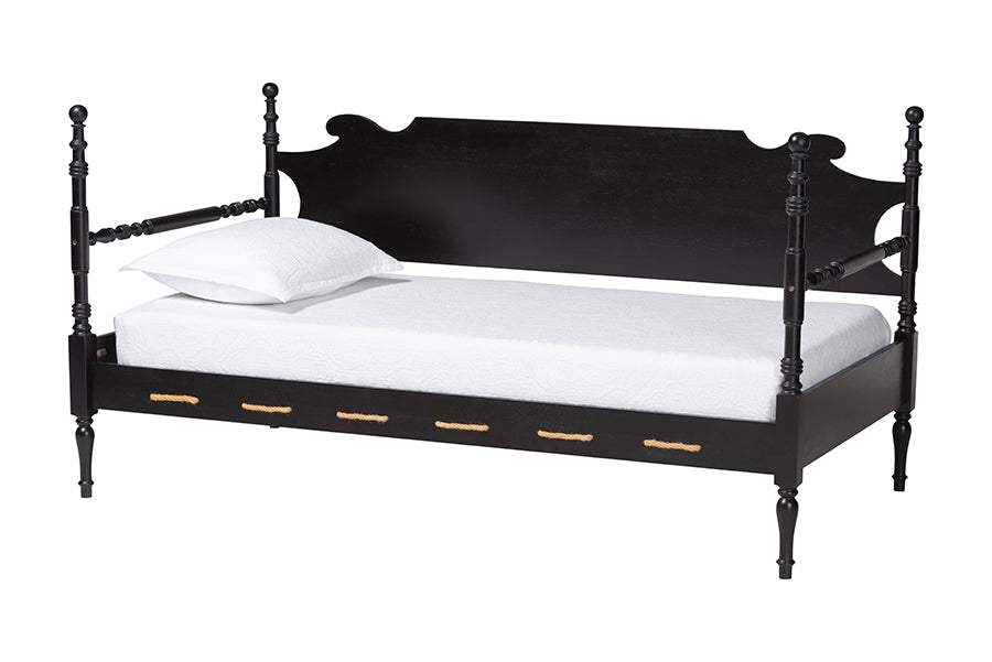 Baxton Studio Gaetano Wood Daybed with Turned Spindle Post, Black, Twin