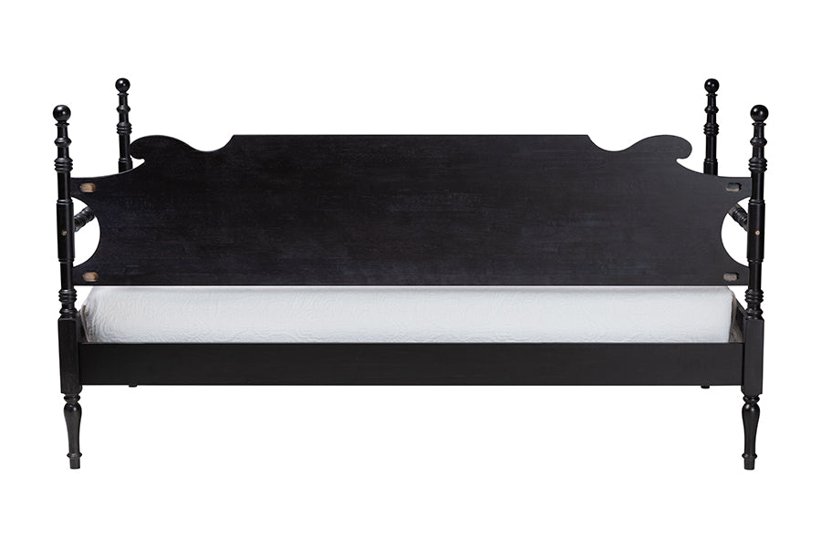 Baxton Studio Gaetano Wood Daybed with Turned Spindle Post, Black, Twin