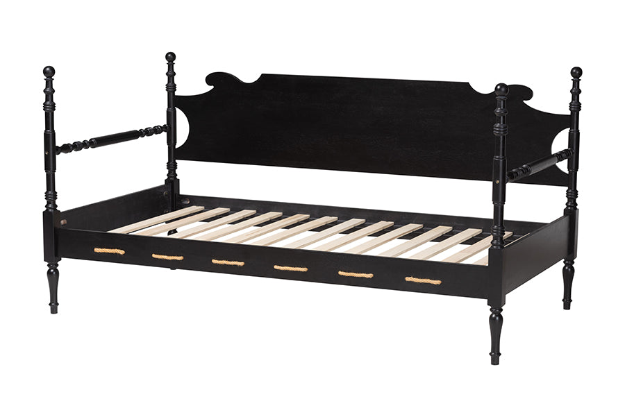 Baxton Studio Gaetano Wood Daybed with Turned Spindle Post, Black, Twin