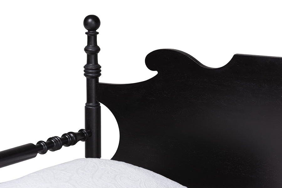 Baxton Studio Gaetano Wood Daybed with Turned Spindle Post, Black, Twin