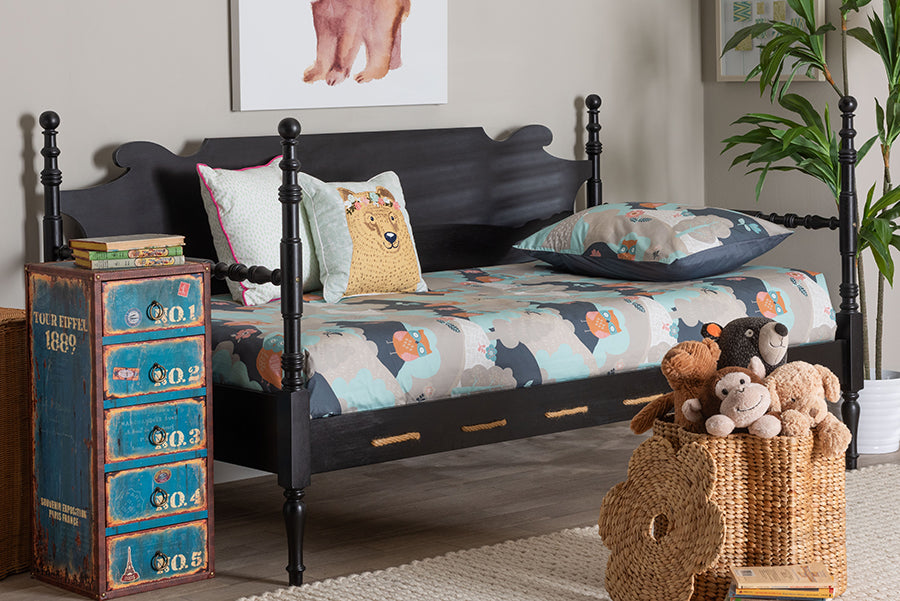 Baxton Studio Gaetano Wood Daybed with Turned Spindle Post, Black, Twin