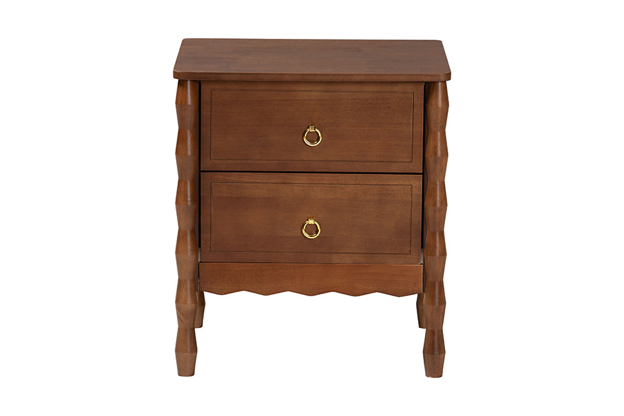 Baxton Studio Seamus 2-Drawer Nightstand with Carved Bobbin Frame