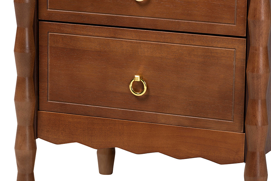 Baxton Studio Seamus 2-Drawer Nightstand with Carved Bobbin Frame