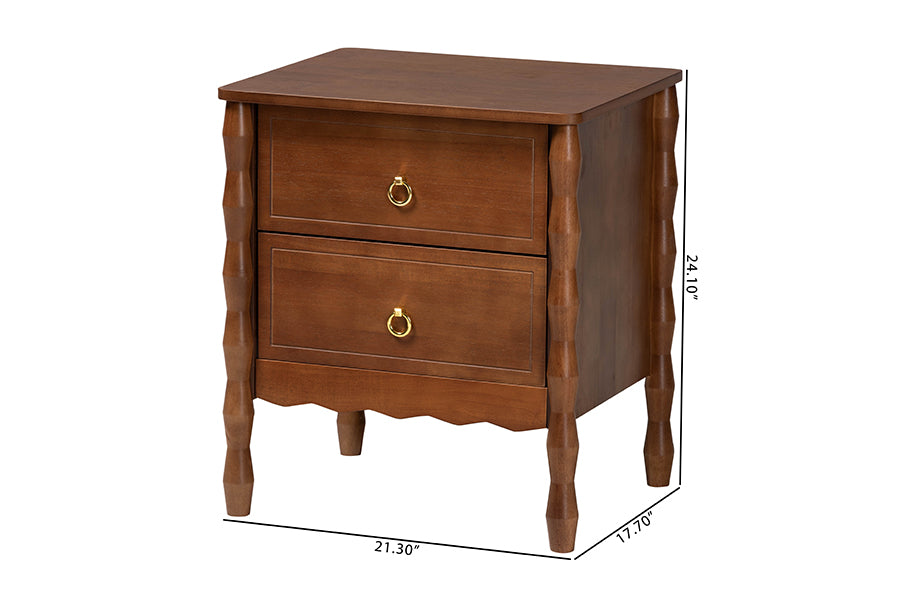 Baxton Studio Seamus 2-Drawer Nightstand with Carved Bobbin Frame