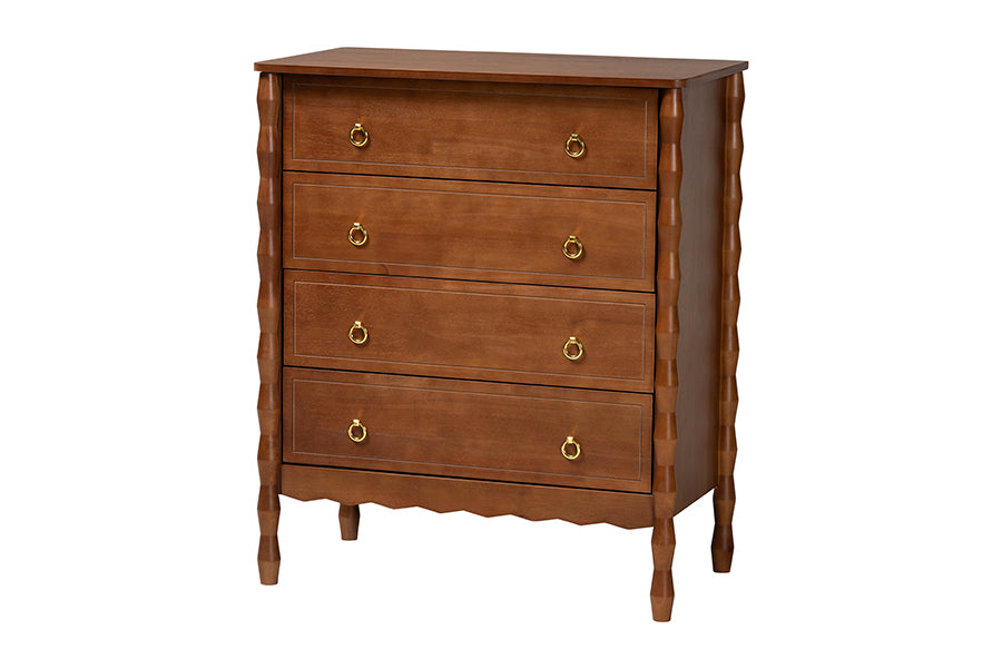 Baxton Studio Seamus 4-Drawer Chest with Carved Bobbin Frame