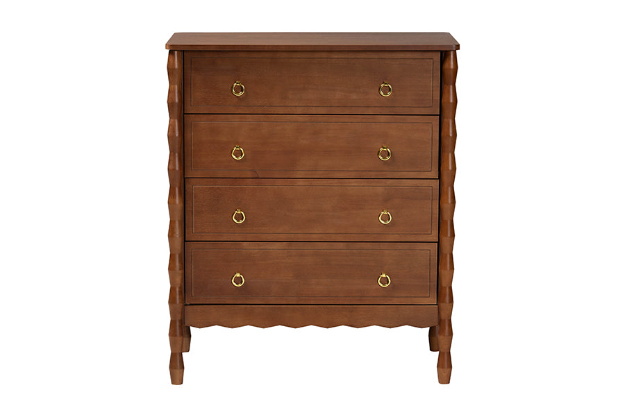 Baxton Studio Seamus 4-Drawer Chest with Carved Bobbin Frame