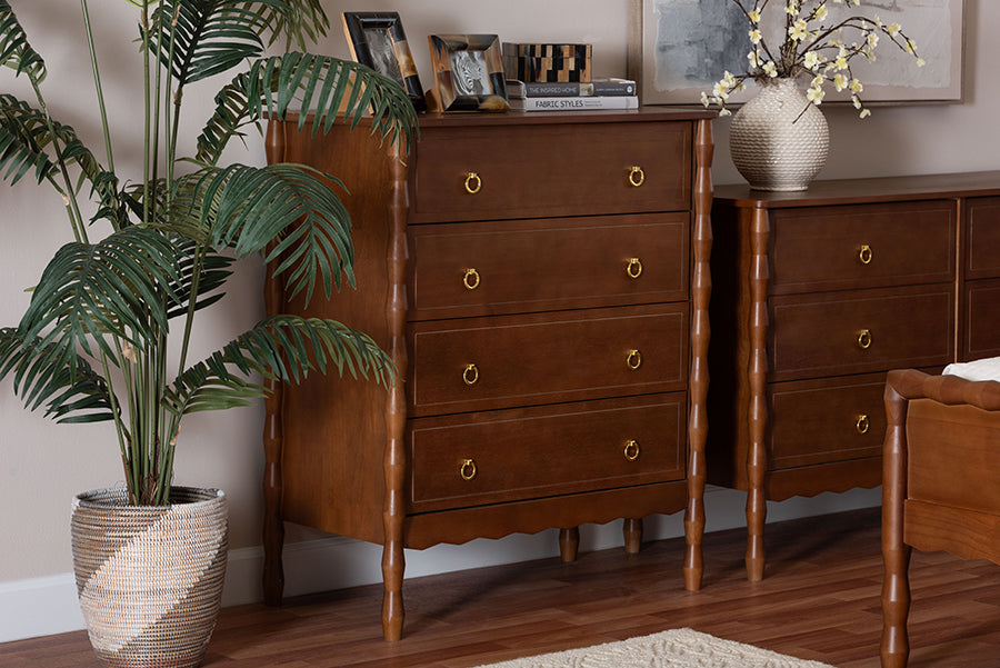 Baxton Studio Seamus 4-Drawer Chest with Carved Bobbin Frame