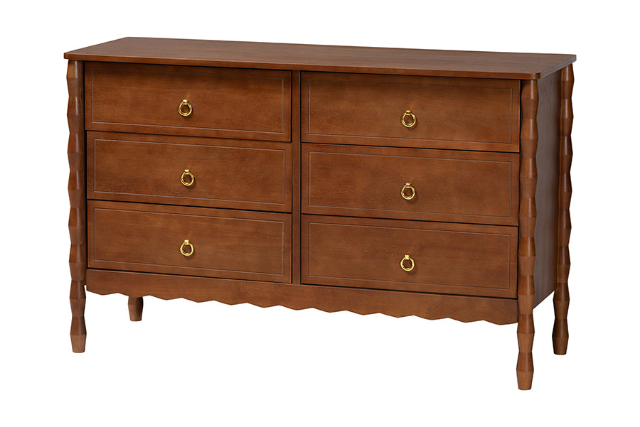 Baxton Studio Seamus 6-Drawer Dresser with Carved Bobbin Frame