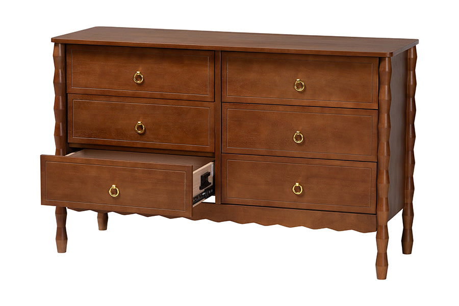 Baxton Studio Seamus 6-Drawer Dresser with Carved Bobbin Frame