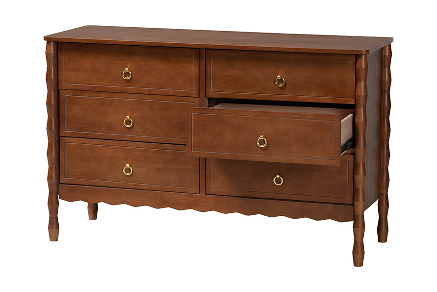 Baxton Studio Seamus 6-Drawer Dresser with Carved Bobbin Frame