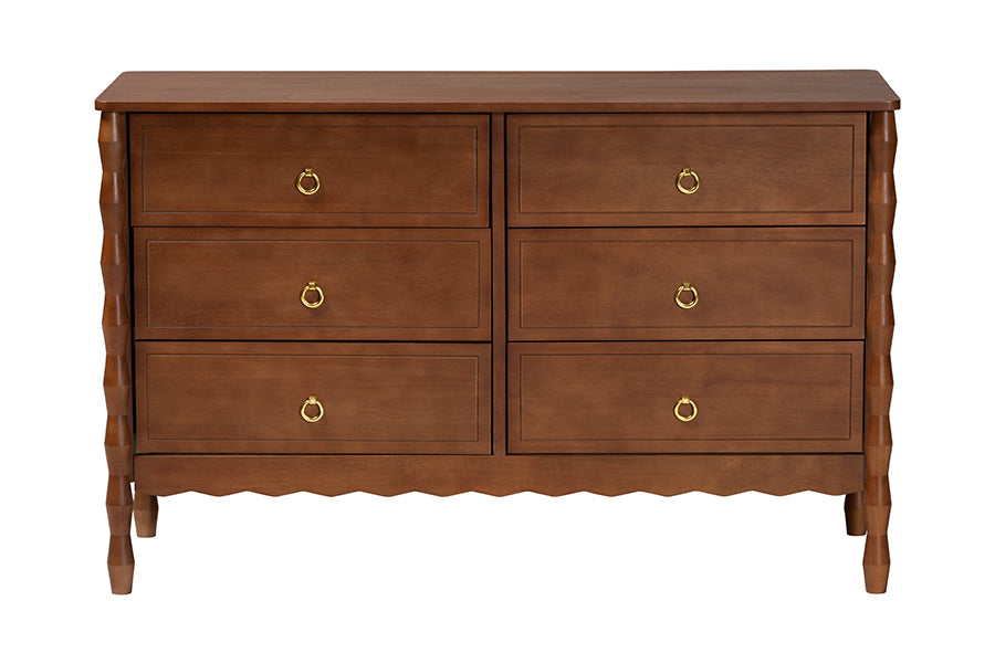 Baxton Studio Seamus 6-Drawer Dresser with Carved Bobbin Frame