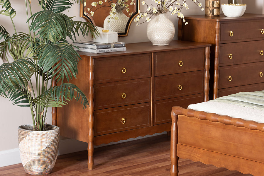 Baxton Studio Seamus 6-Drawer Dresser with Carved Bobbin Frame