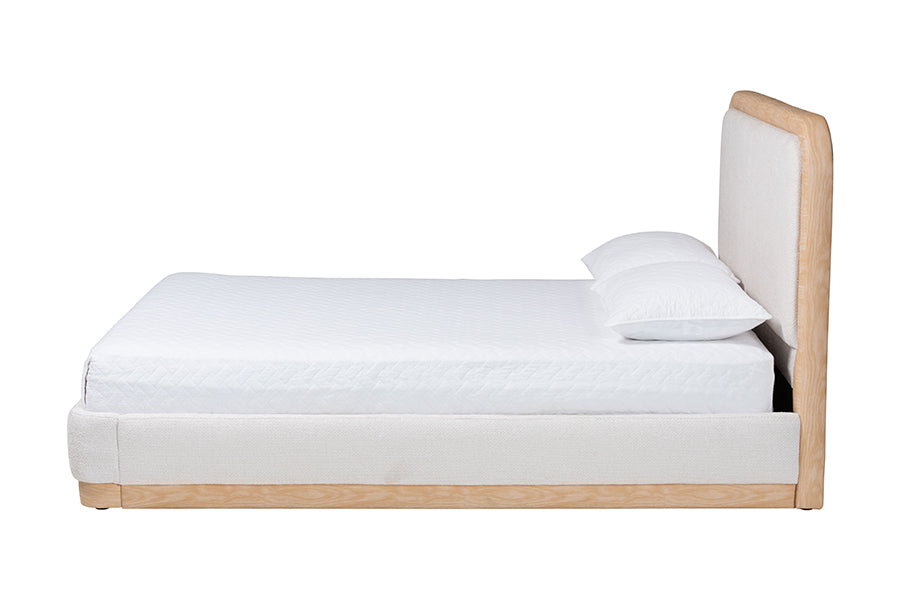Baxton Studio Aiman Upholstered Platform Bed with Faux Leather Trim, Queen