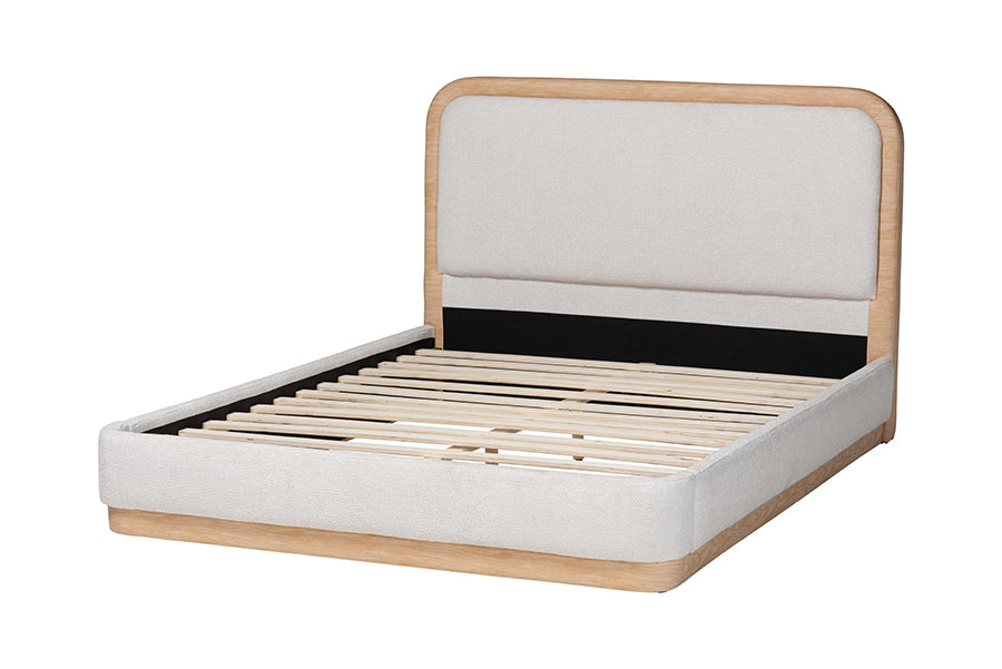 Baxton Studio Aiman Upholstered Platform Bed with Faux Leather Trim, Queen