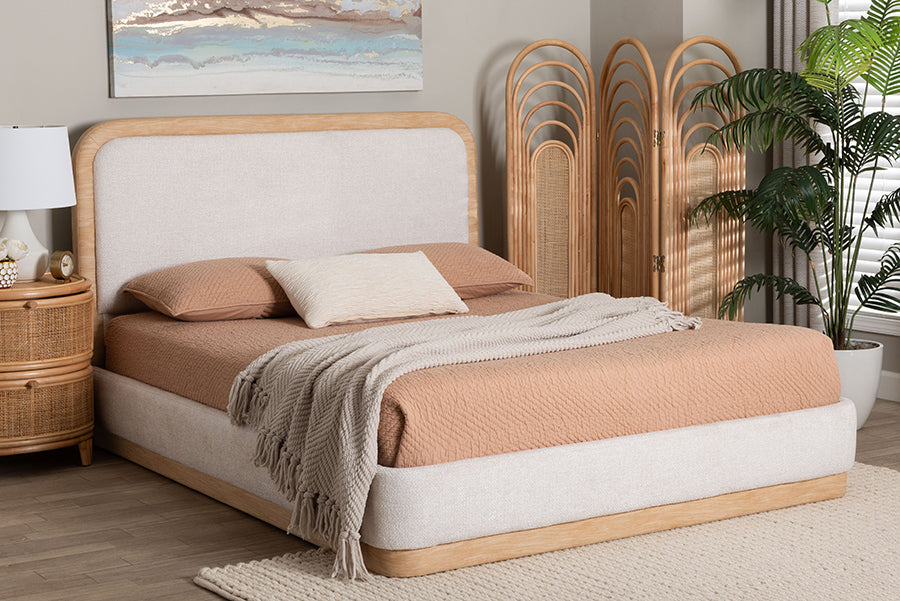 Baxton Studio Aiman Upholstered Platform Bed with Faux Leather Trim, Queen