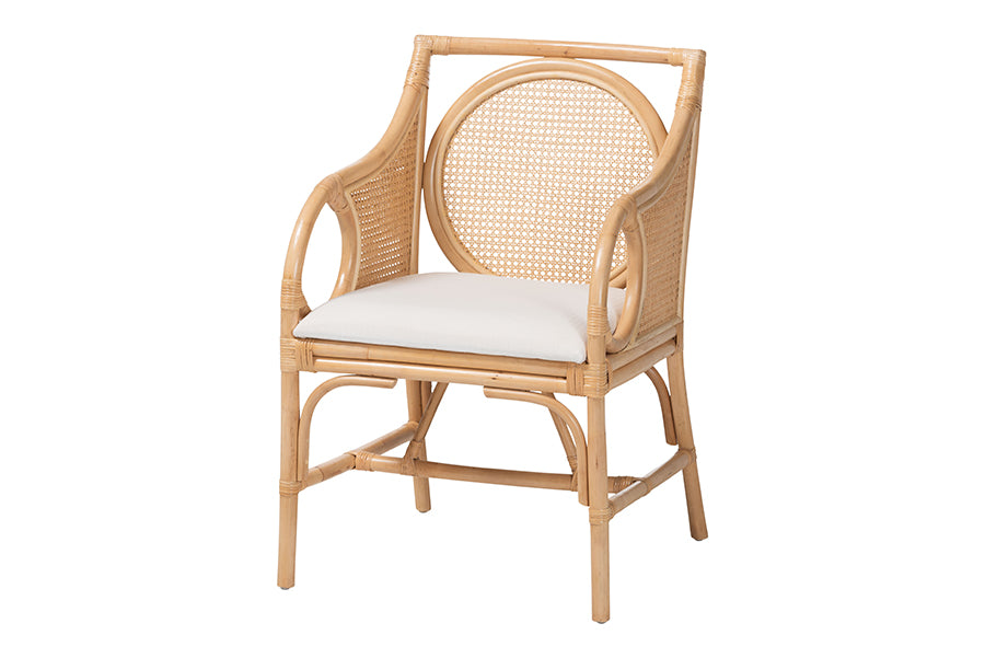 bali & pari Matt Natural Rattan Armchair with Upholstered Seat