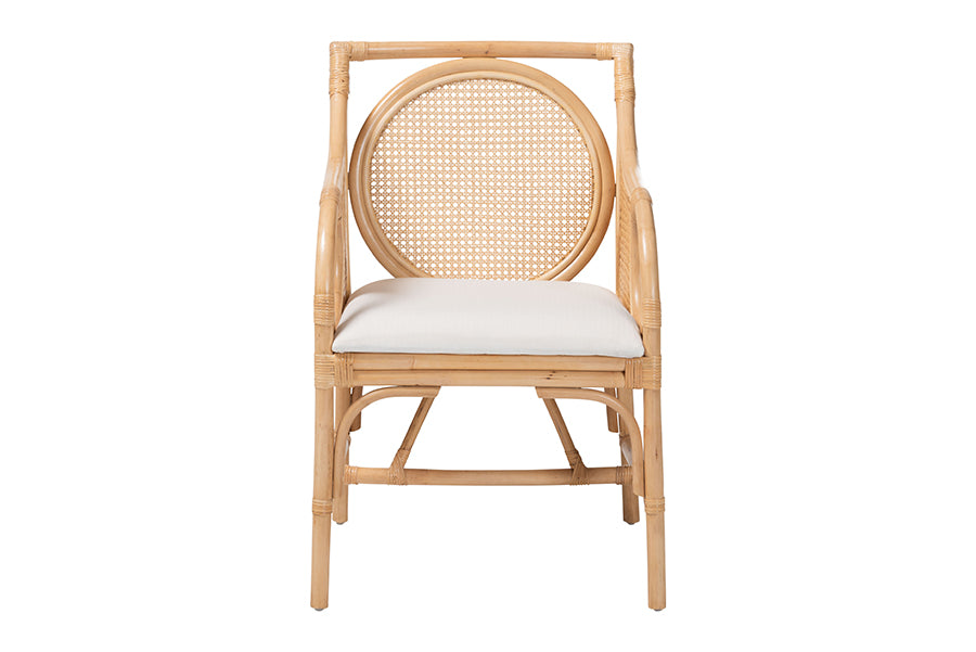 bali & pari Matt Natural Rattan Armchair with Upholstered Seat