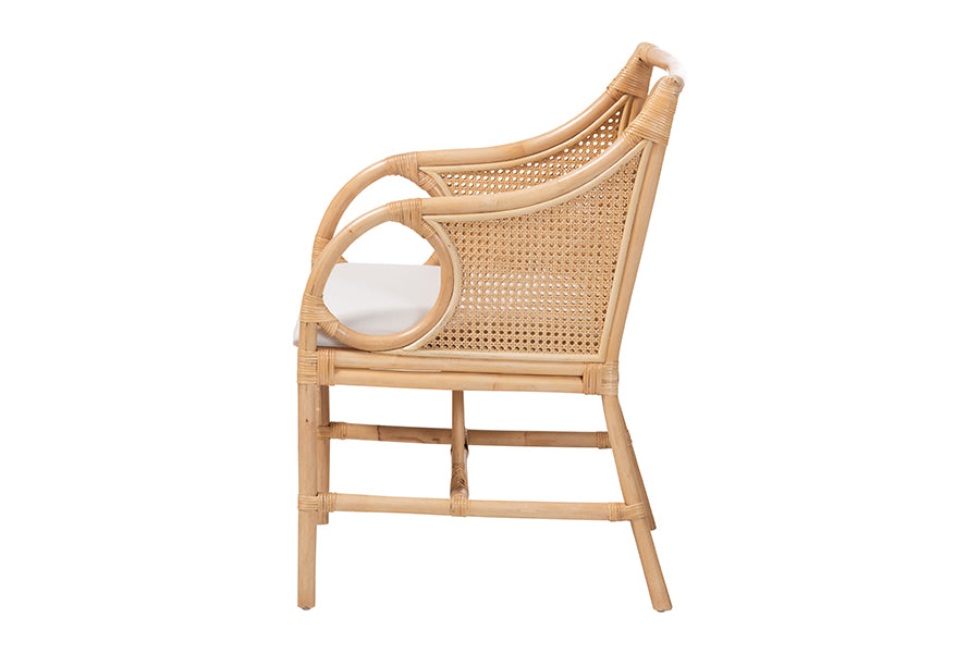 bali & pari Matt Natural Rattan Armchair with Upholstered Seat