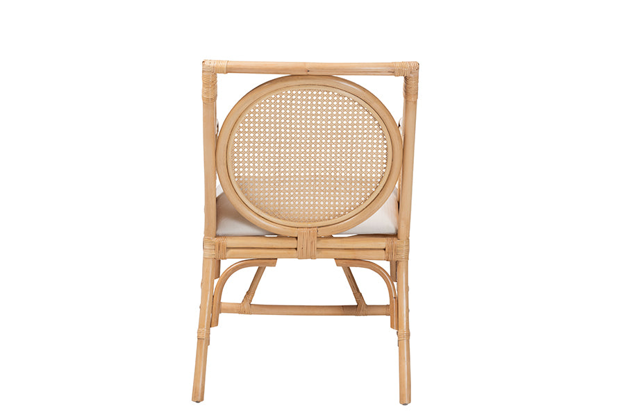 bali & pari Matt Natural Rattan Armchair with Upholstered Seat
