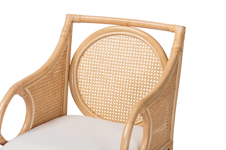 bali & pari Matt Natural Rattan Armchair with Upholstered Seat