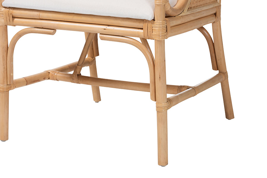 bali & pari Matt Natural Rattan Armchair with Upholstered Seat