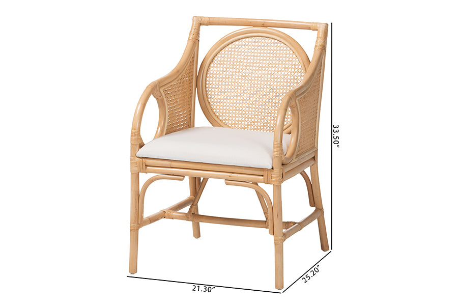 bali & pari Matt Natural Rattan Armchair with Upholstered Seat