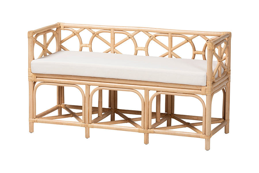 bali & pari Theo Natural Rattan Accent Bench with Removable Cushion