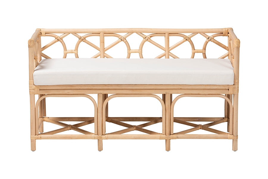 bali & pari Theo Natural Rattan Accent Bench with Removable Cushion