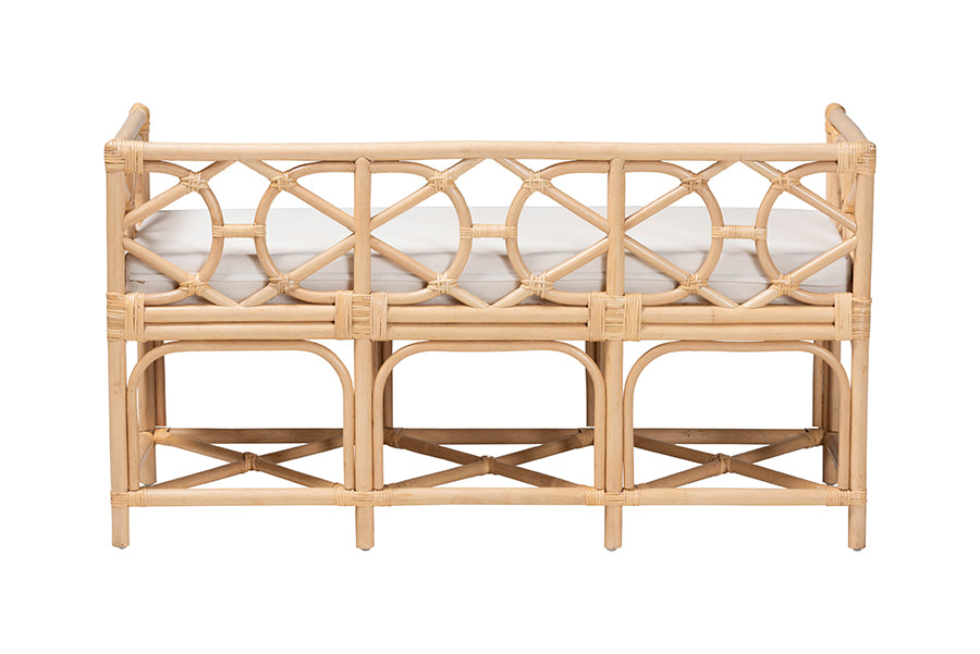 bali & pari Theo Natural Rattan Accent Bench with Removable Cushion