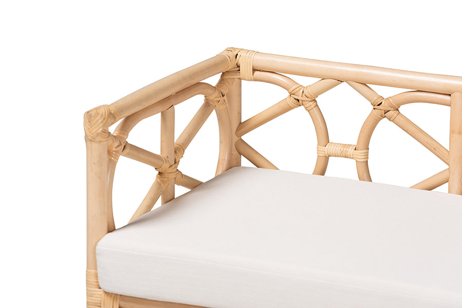 bali & pari Theo Natural Rattan Accent Bench with Removable Cushion