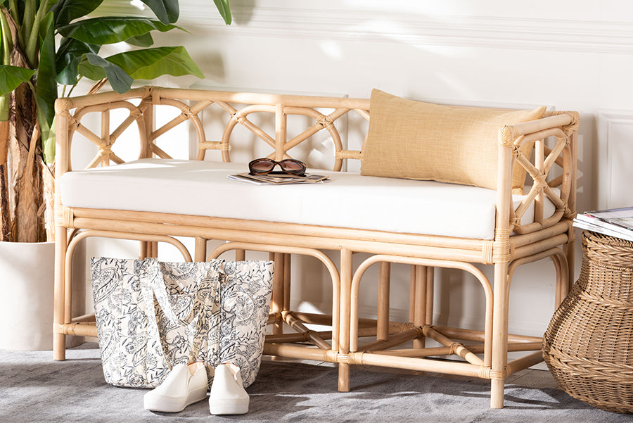 bali & pari Theo Natural Rattan Accent Bench with Removable Cushion