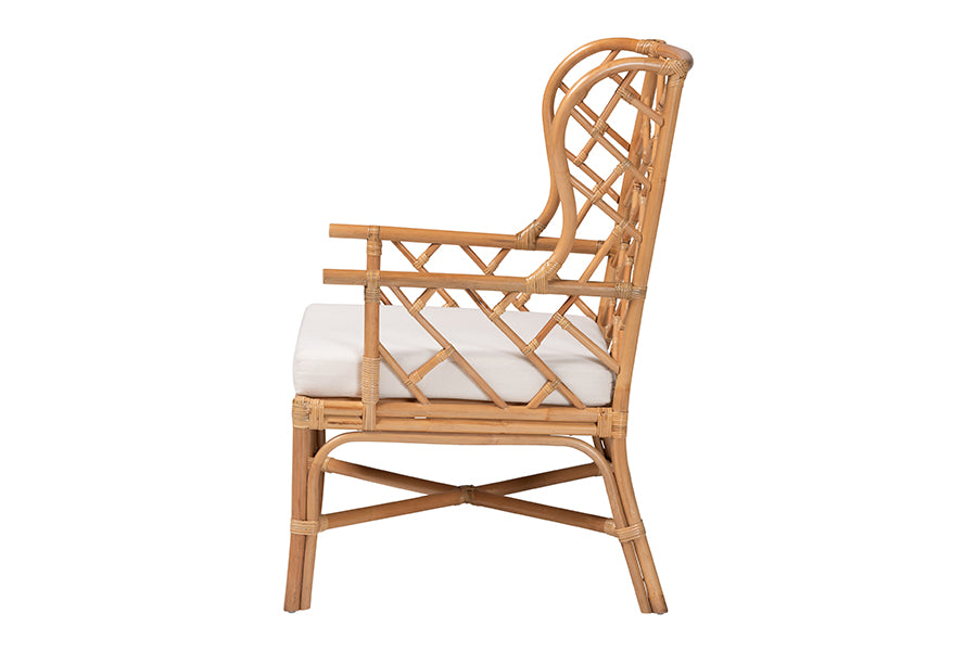 bali & pari Ray Natural Rattan Wingback Armchair with Removable Cushion