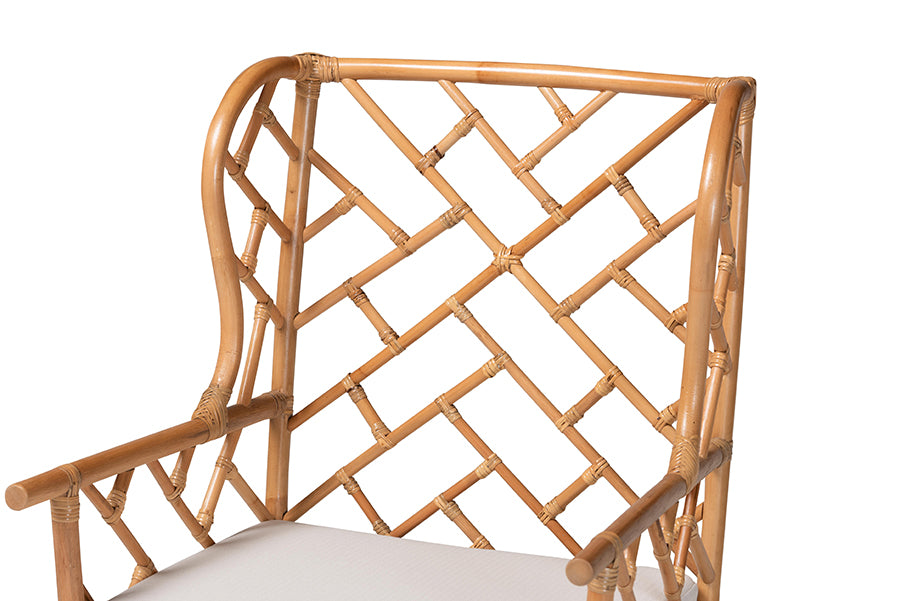 bali & pari Ray Natural Rattan Wingback Armchair with Removable Cushion