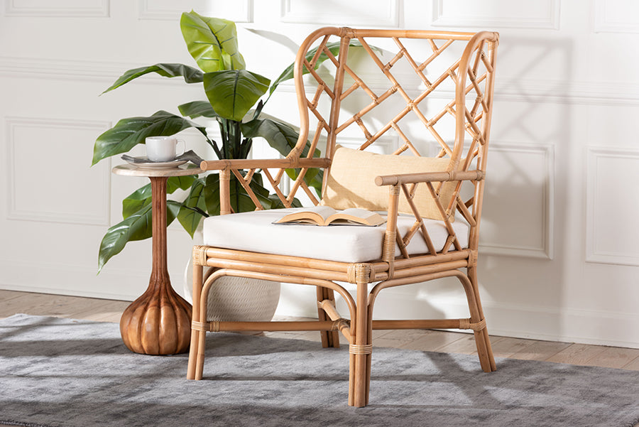 bali & pari Ray Natural Rattan Wingback Armchair with Removable Cushion