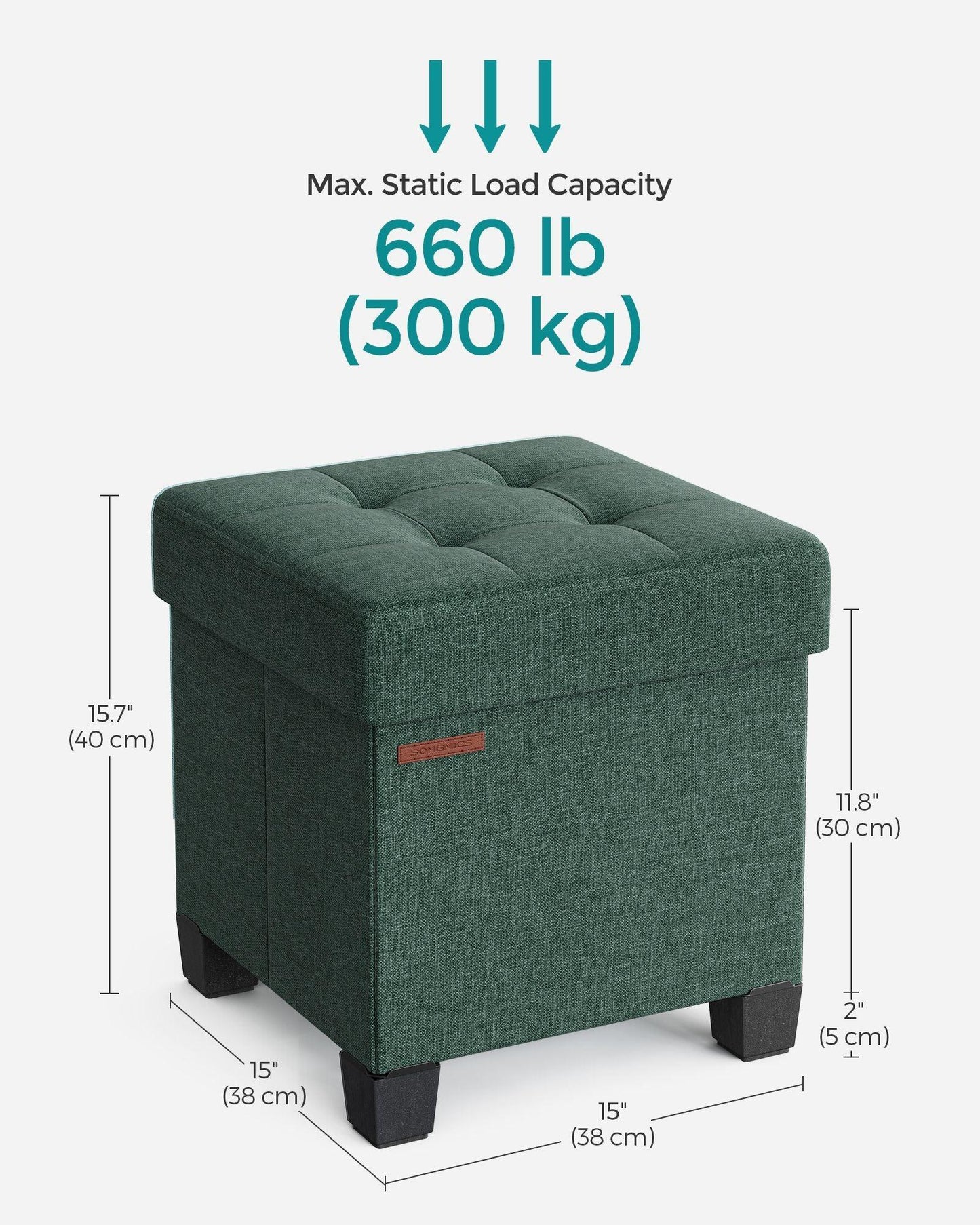 15"D x 15"W x 15.7"H Storage Ottoman Retro Green FredCo