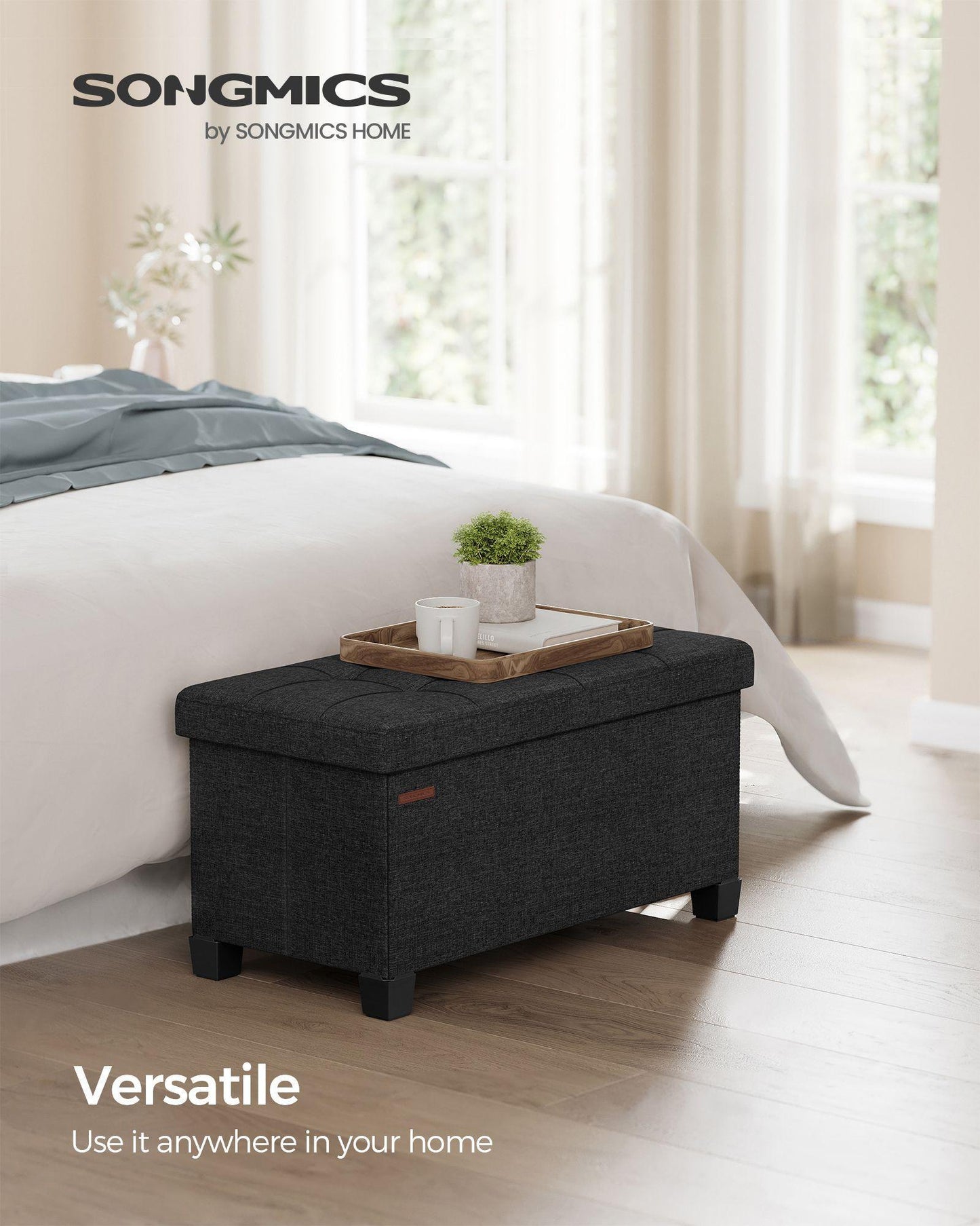 15"D x 30"W x 15.7"H Storage Ottoman Black FredCo