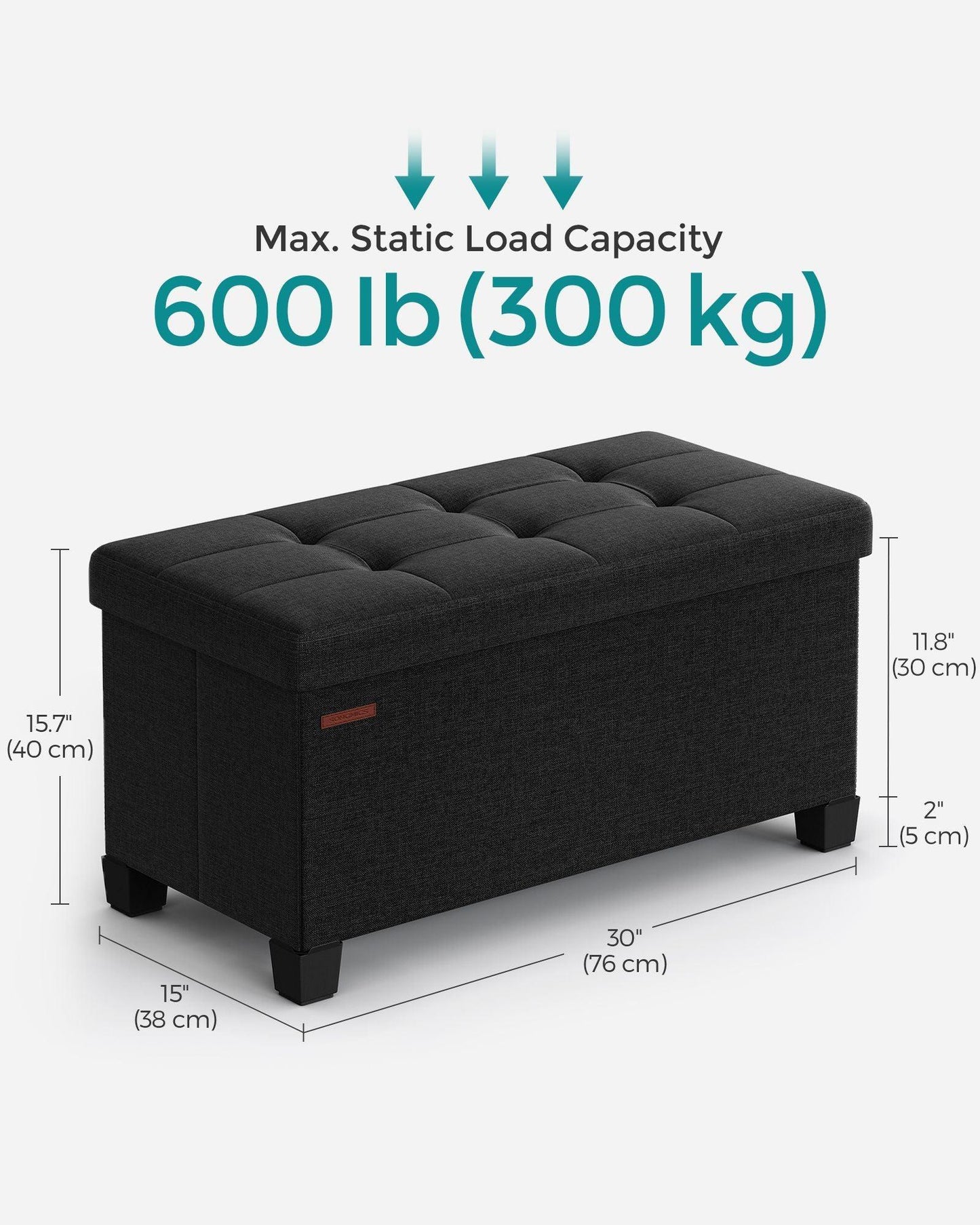 15"D x 30"W x 15.7"H Storage Ottoman Black FredCo