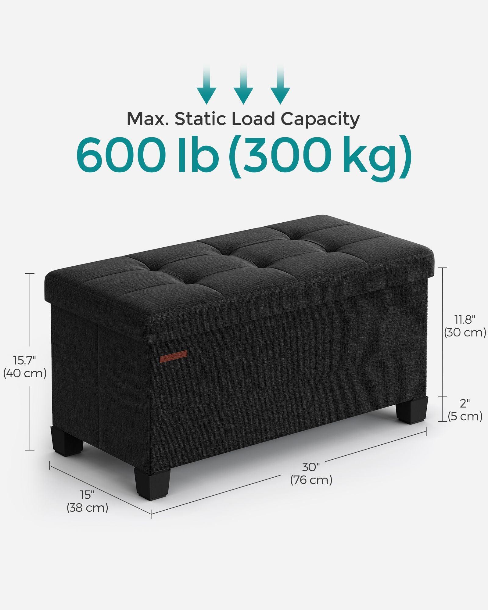 15"D x 30"W x 15.7"H Storage Ottoman Black FredCo