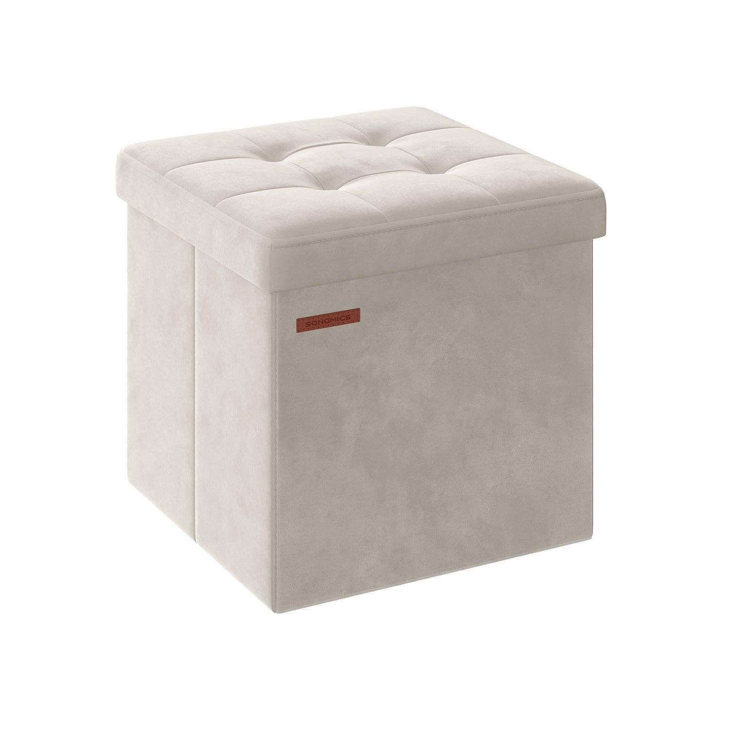 15" x 15" x 15" Foldable Storage Ottoman Bench Cream White FredCo