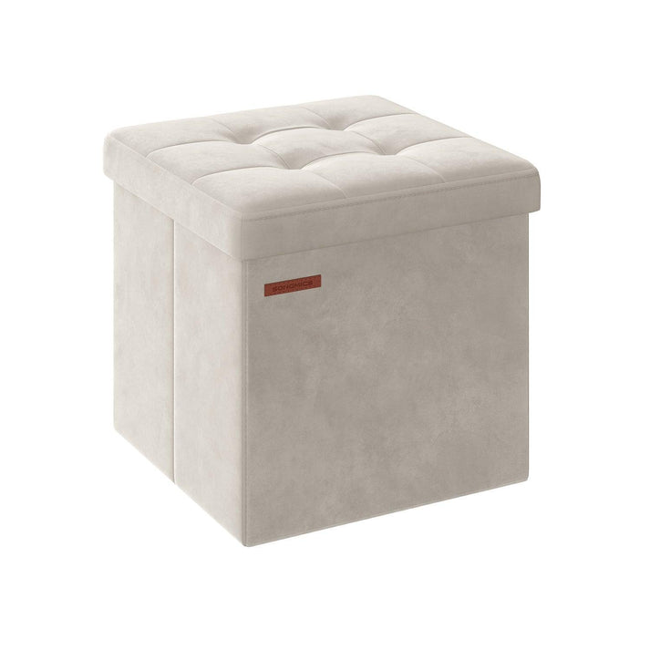 SONGMICS 15-inch velvet storage ottoman in cream white