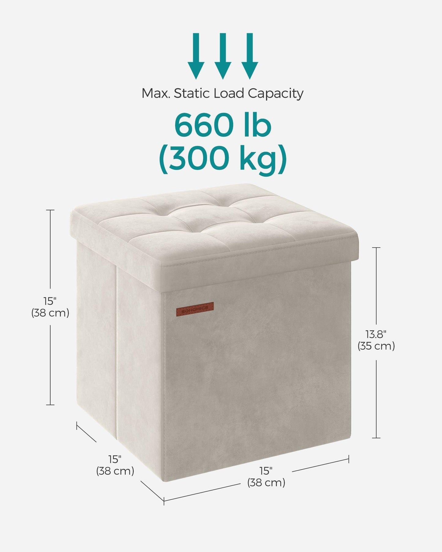 15" x 15" x 15" Foldable Storage Ottoman Bench Cream White FredCo