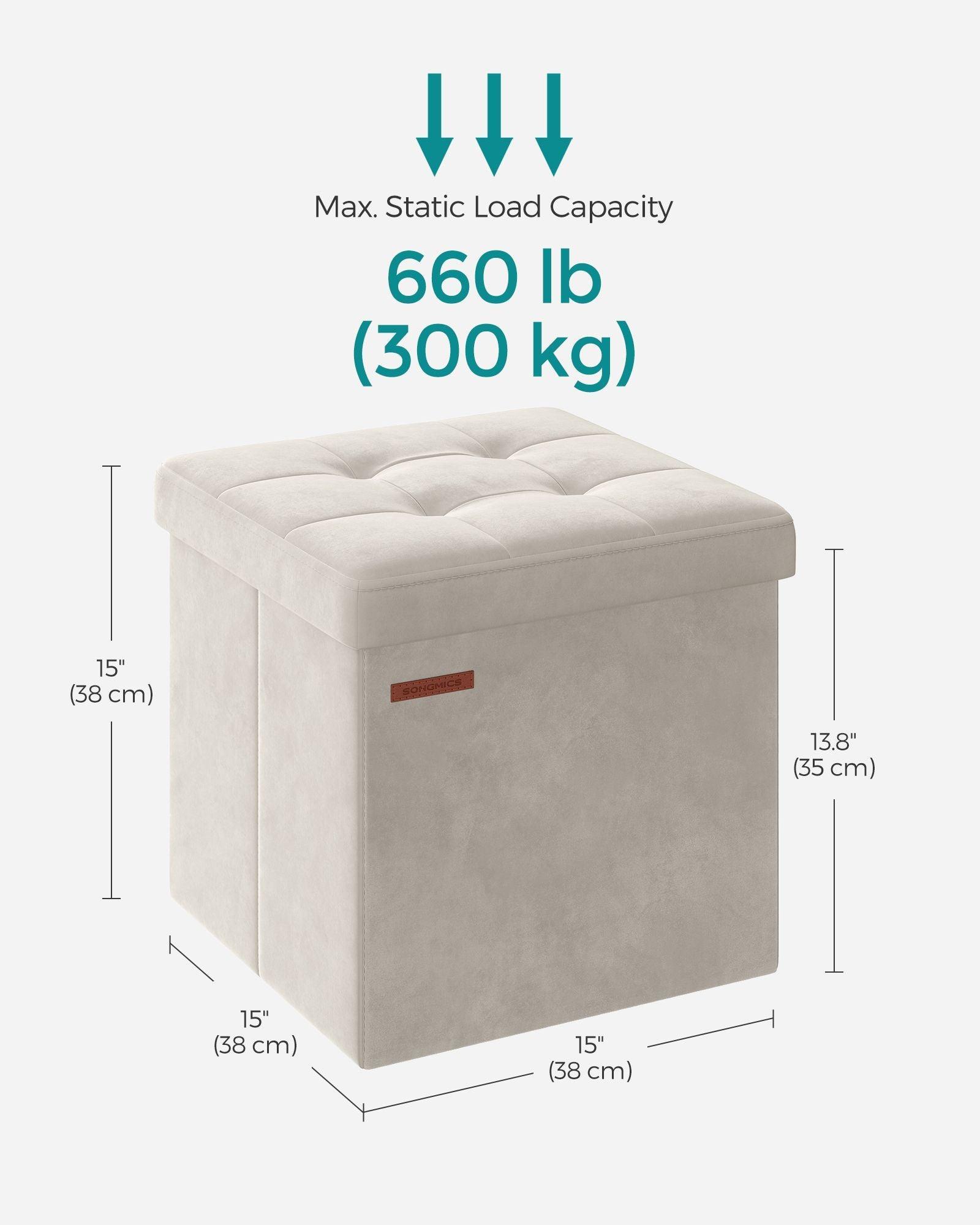 15" x 15" x 15" Foldable Storage Ottoman Bench Cream White FredCo