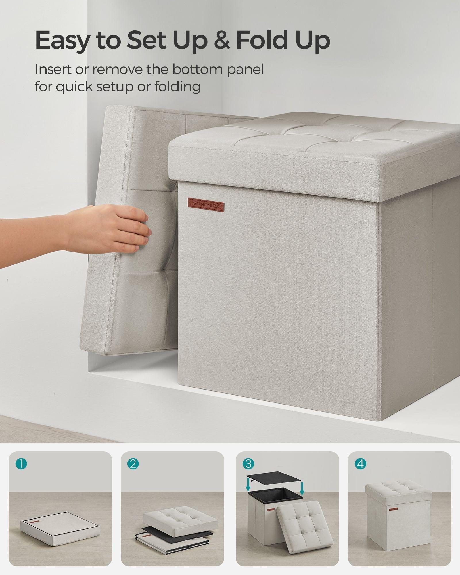 15" x 15" x 15" Foldable Storage Ottoman Bench Cream White FredCo