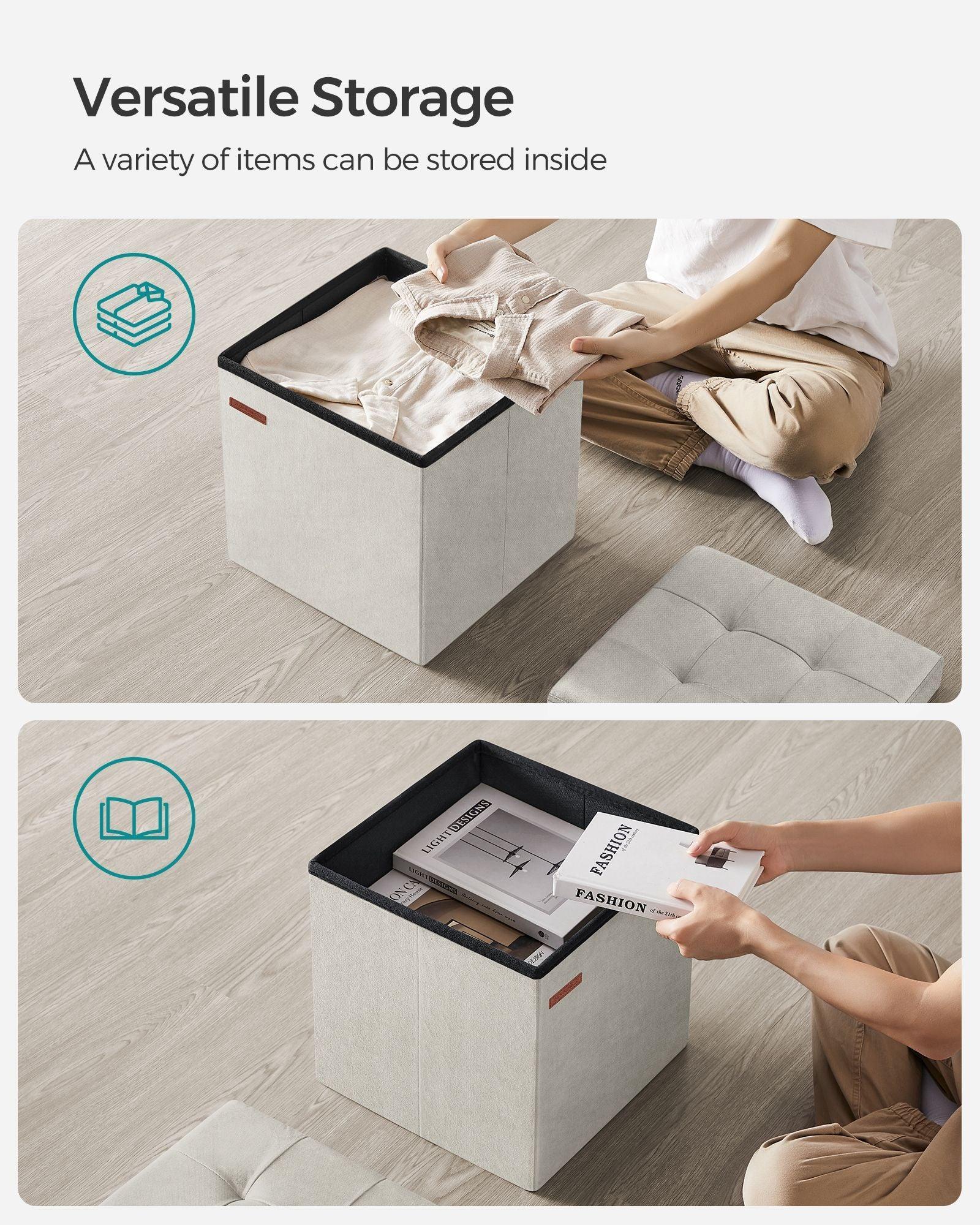 15" x 15" x 15" Foldable Storage Ottoman Bench Cream White FredCo