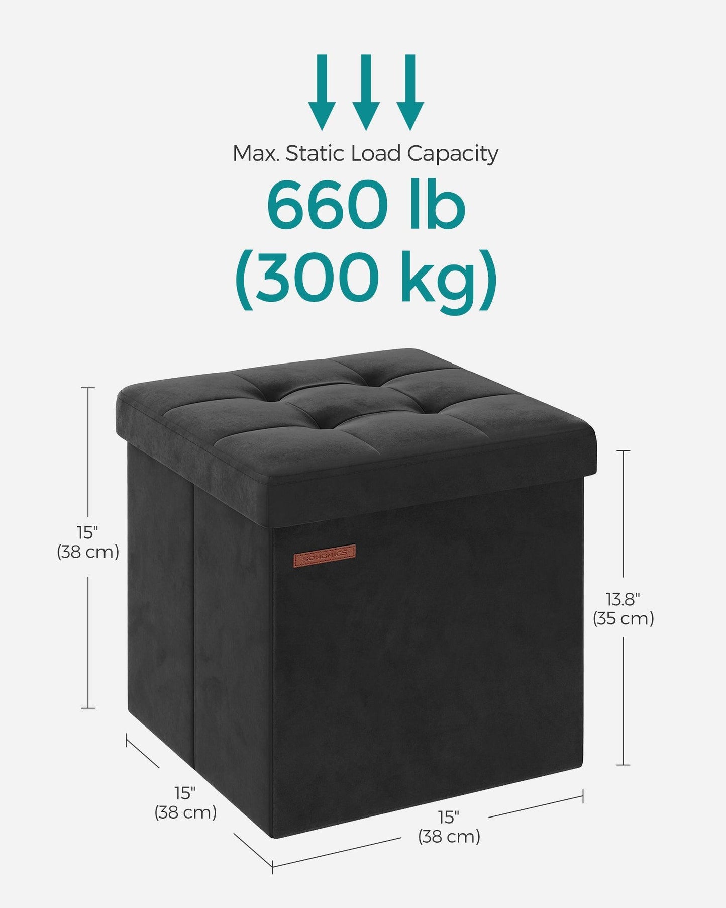 15" x 15" x 15" Foldable Storage Ottoman Bench Ink Black FredCo