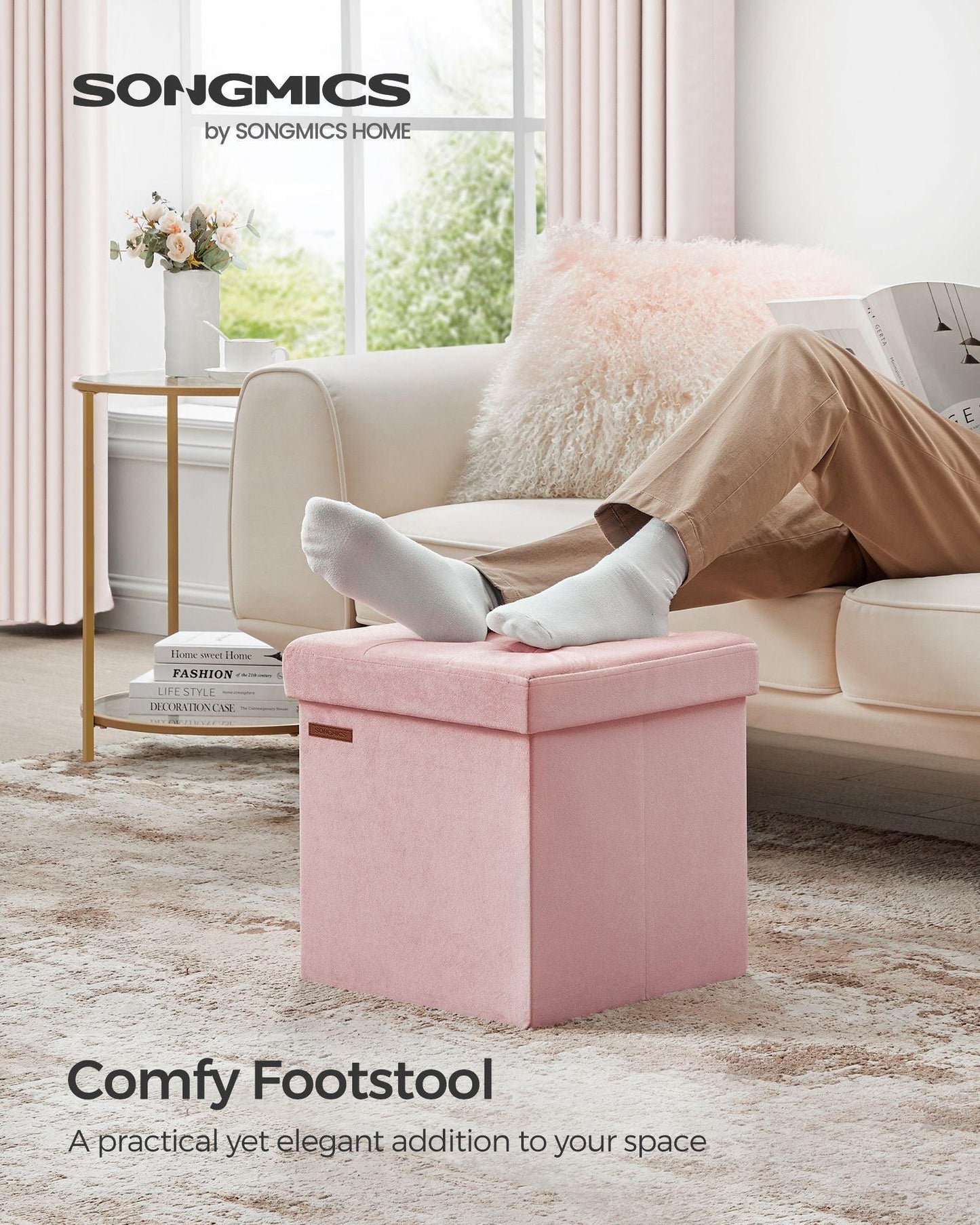15" x 15" x 15" Foldable Storage Ottoman Bench Jelly Pink FredCo