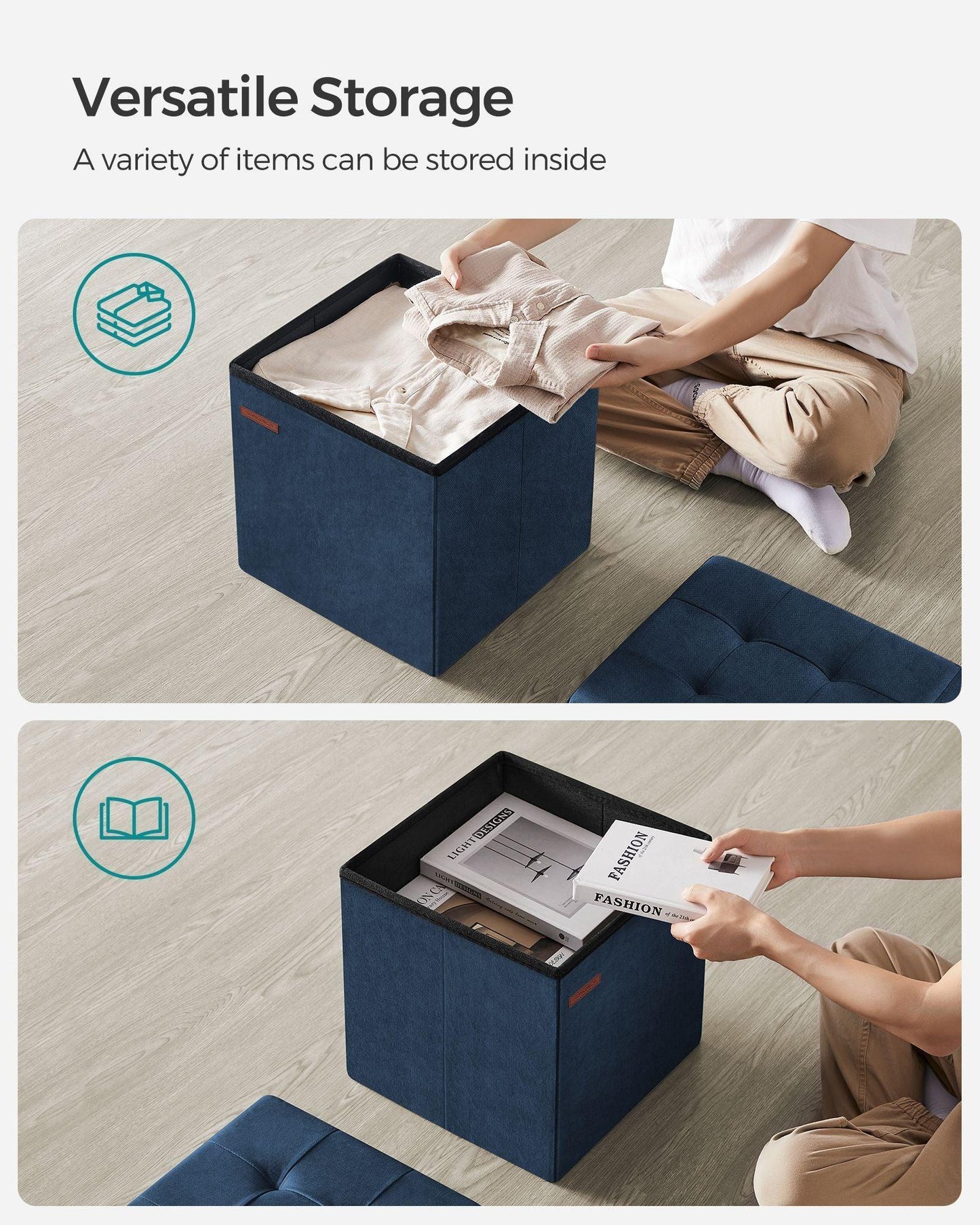 15" x 15" x 15" Foldable Storage Ottoman Bench Midnight Blue FredCo