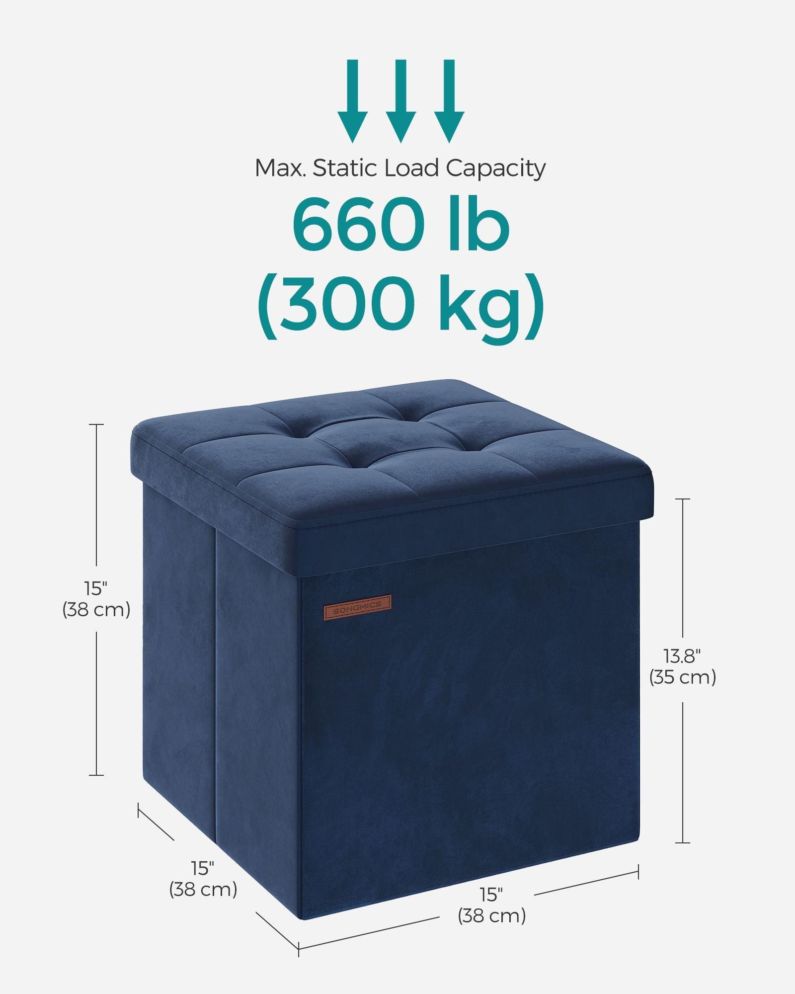 15" x 15" x 15" Foldable Storage Ottoman Bench Midnight Blue FredCo